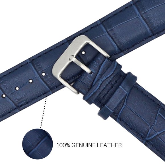 Blue Genuine Leather Replacement Watch Band -Quick Release - 16mm 21mm 24mm - Picture 2 of 5